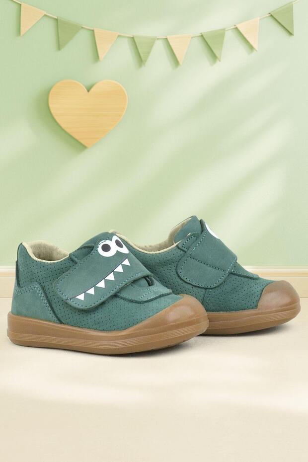 Dino Genuine Leather Green High Top Baby Shoes