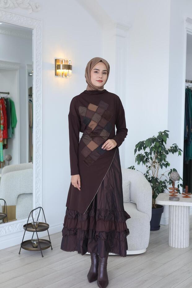 Patchwork Detaylı Elbise 38808 - 2