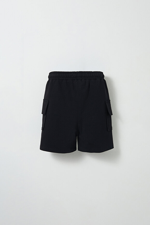 Siyah Cep Kapaklı Şort - 3