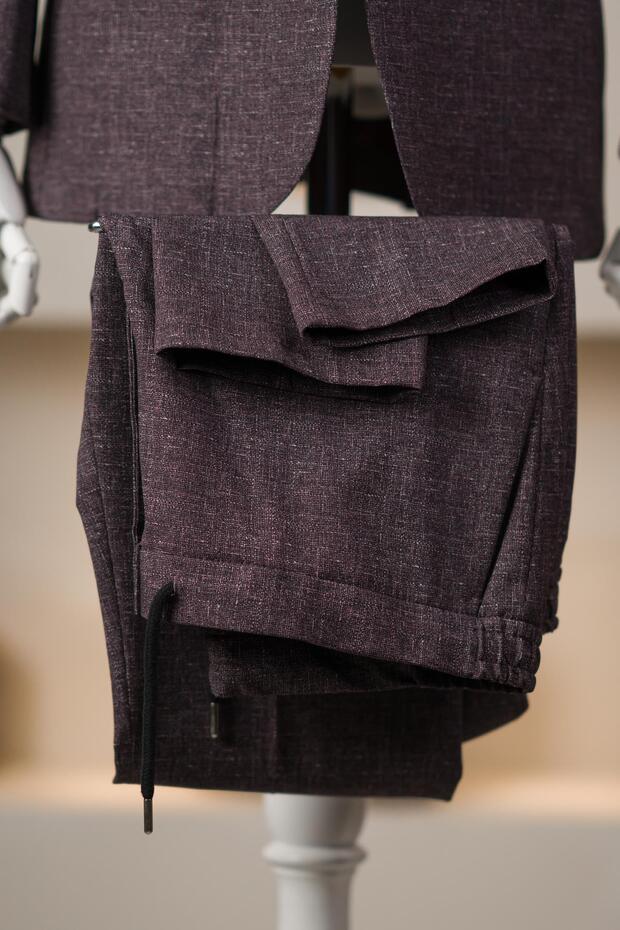 Sir Mono Yaka Yarım Astarlı Çift Yırtmaçlı Likralı Desenli Yazlık Jogger Takım Elbise - 4