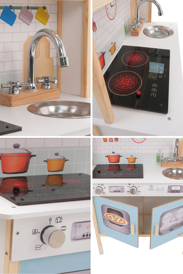 Ledli Ahşap Oyuncak Mutfak, Montessori Mutfak, Çocuk Mutfağı, Hediye Halı DBG102 - 7