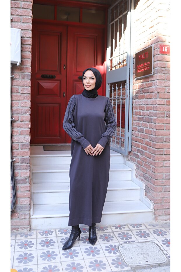 Simli Balon Kol Merserize Elbise - 3