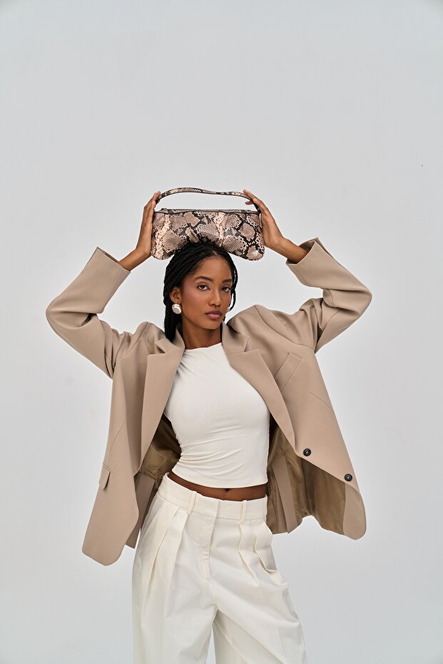 Emma Dikiş Detay Bej Blazer - 2