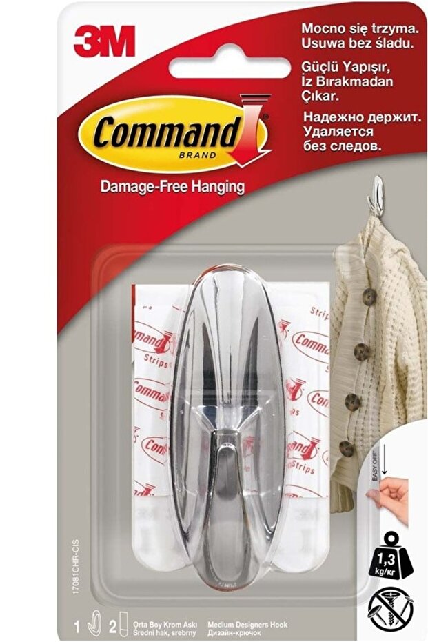Chrome-look hook 1 hook + 2 double-sided adhesive tapes/set Command - 1