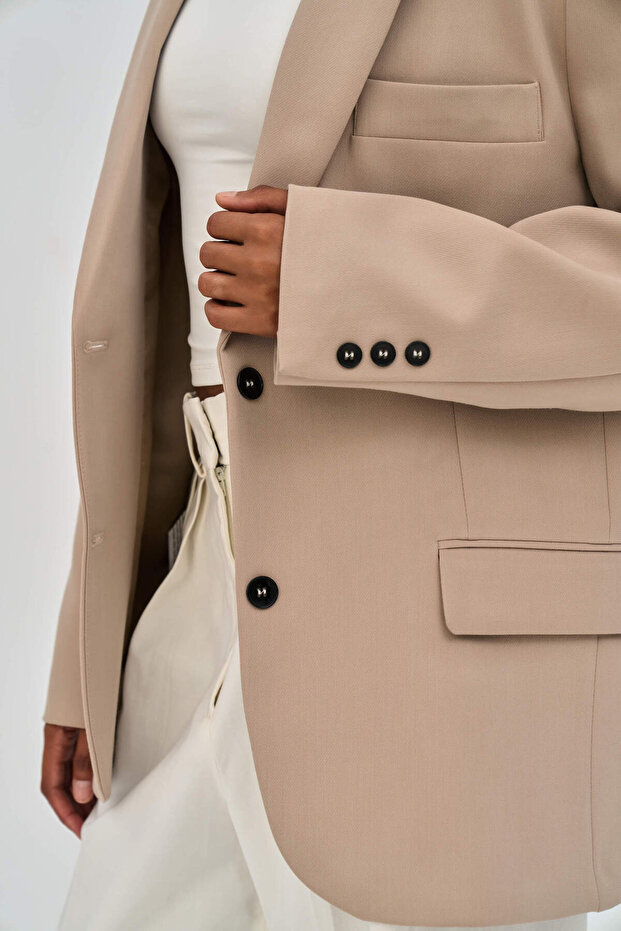 Emma Dikiş Detay Bej Blazer - 7