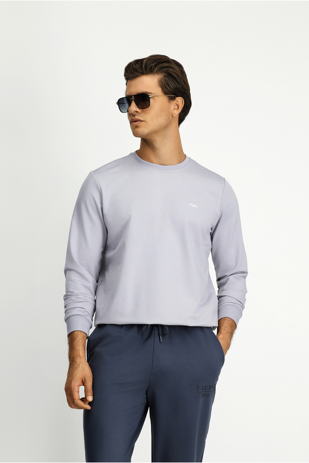Bisiklet Yaka Regular Fit Nakışlı Basic Sweatshirt - 3