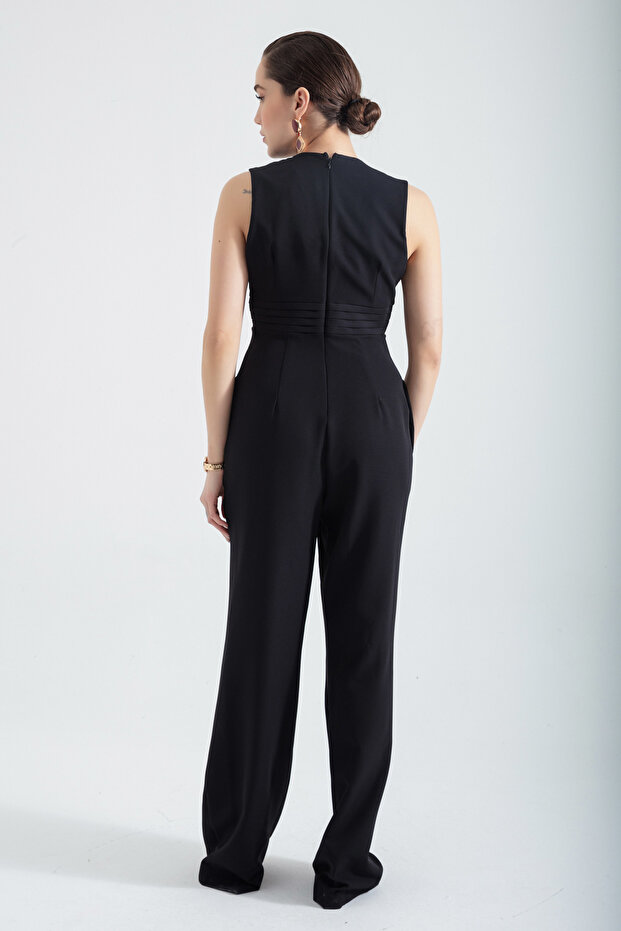 Kadın Siyah Bel Dekolteli Tulum - 6