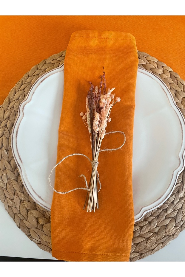 İnci 6-Piece Seamless Velvet Textured Orange Fabric Napkin Set
