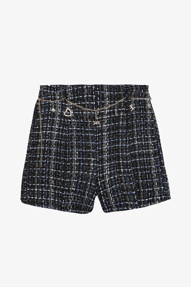 Zincir Kemerli Tüvit Mini Şort Lacivert - 1