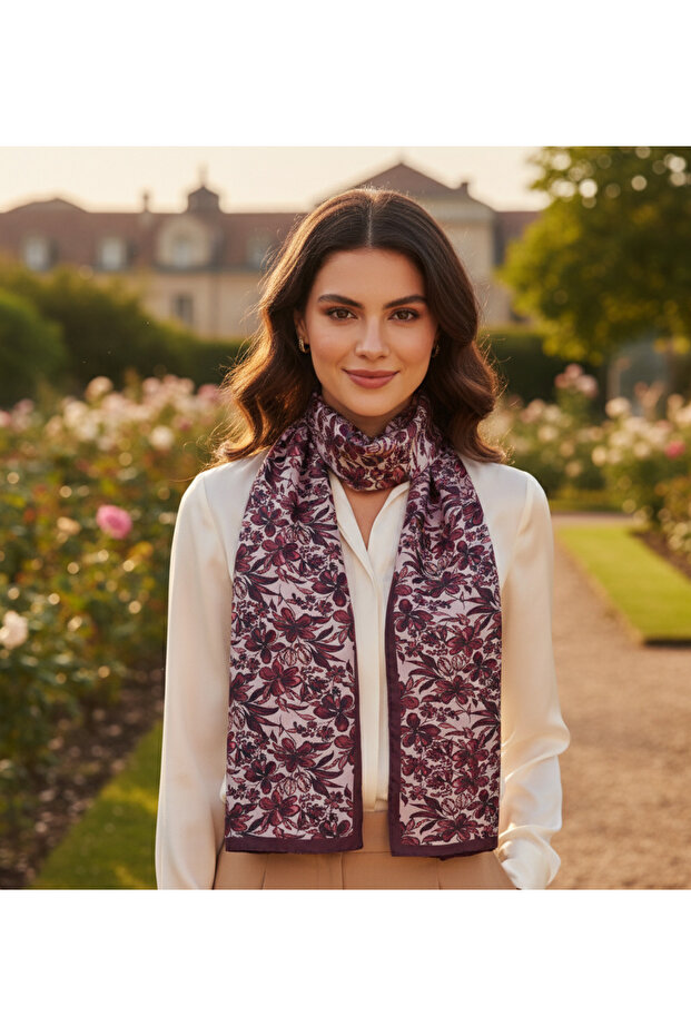وشاح ساتان نسائي أنيق وراقٍ بنمط BORDO BREEZE مقاس 30x165 سم