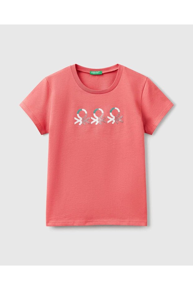 Girl's Fuchsia Glitter Logo Printed T-Shirt