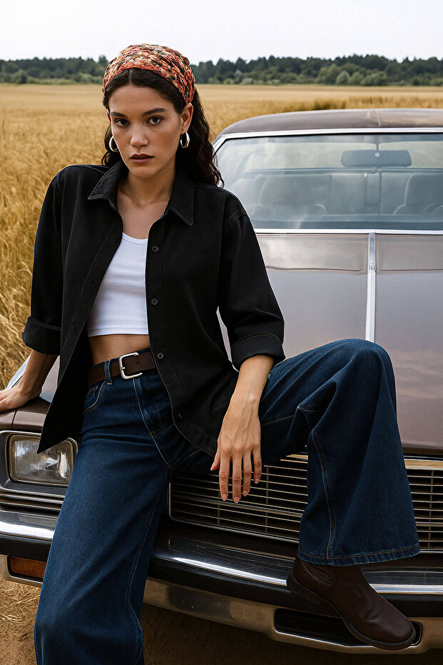 Women's Comfortable Fit Black Jean Shirt