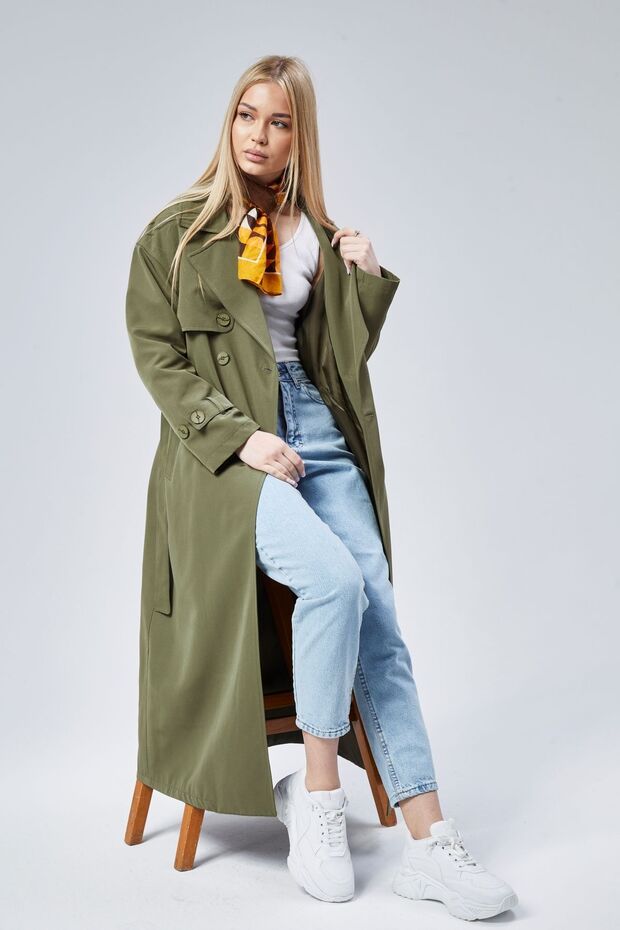 Oversize Trench Coat with Windbreaker Detail