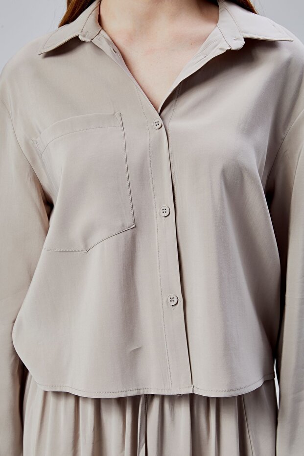 Bej Oversize Gömlek - 3