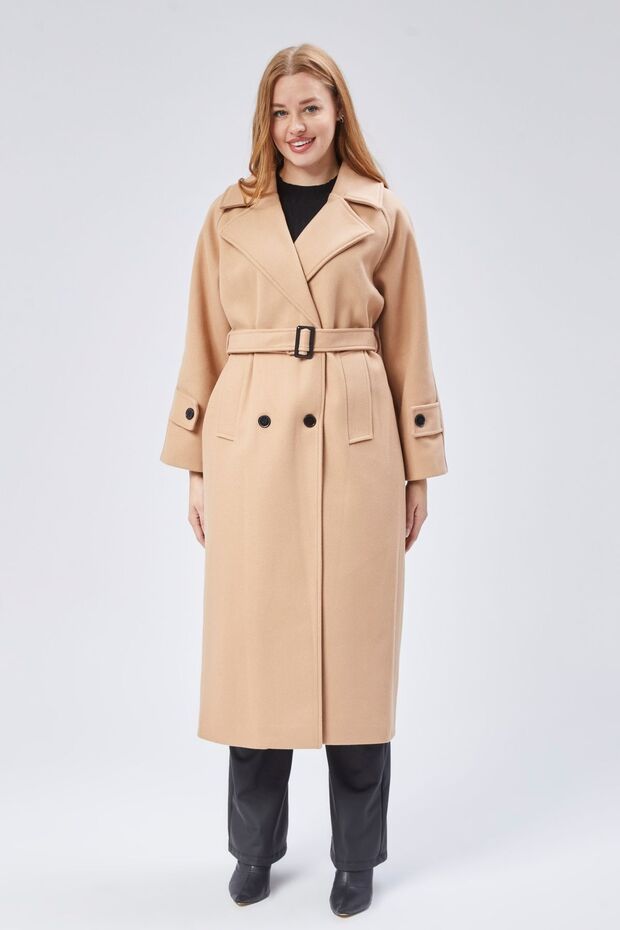 Beige Wide-Fit Belted Cashmere Coat