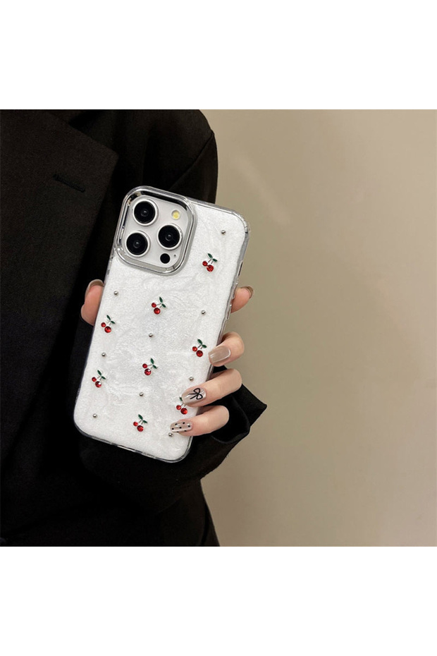 iPhone 11 Compatible Cherry Pattern Titanium Camera Protection Frame Phone Case - 3