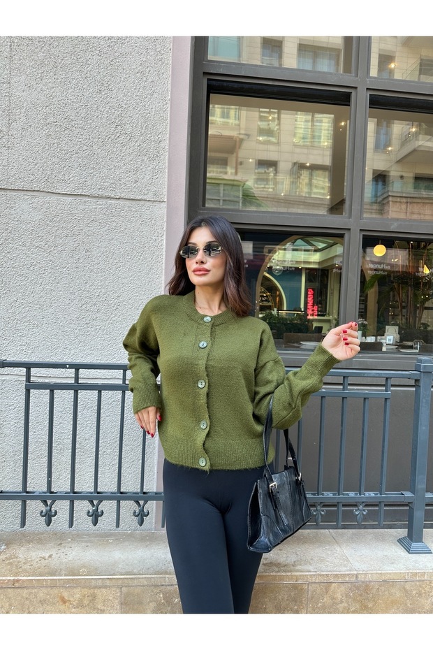 Basic Düğmeli Triko Hırka - 6