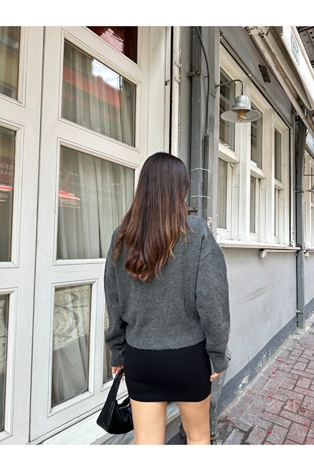 Basic Düğmeli Antrasit Triko Hırka - 7