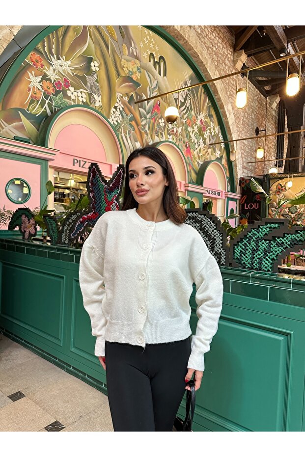 Basic Düğmeli Triko Hırka - 5