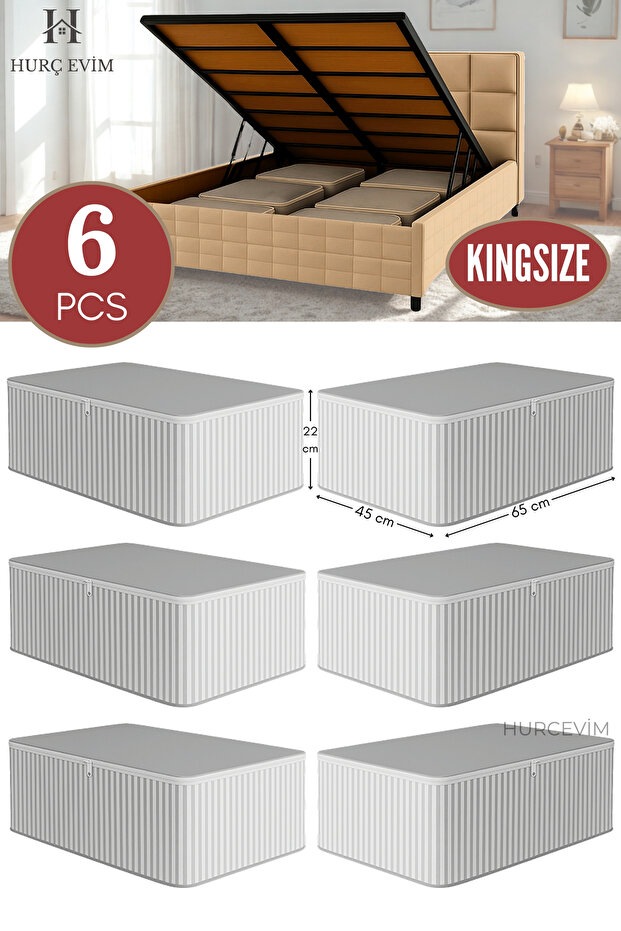 6 darab - Antracit csíkos nagyméretű tárolókészlet - Ágy alatti és kanapéágy típusú rendszerező - 65 x 45 x 22 cm - 2