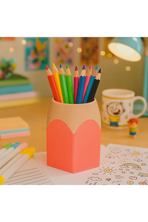 Pencil Holder in the Shape of a Pencil - Pink Desktop Organizer for Students and Office