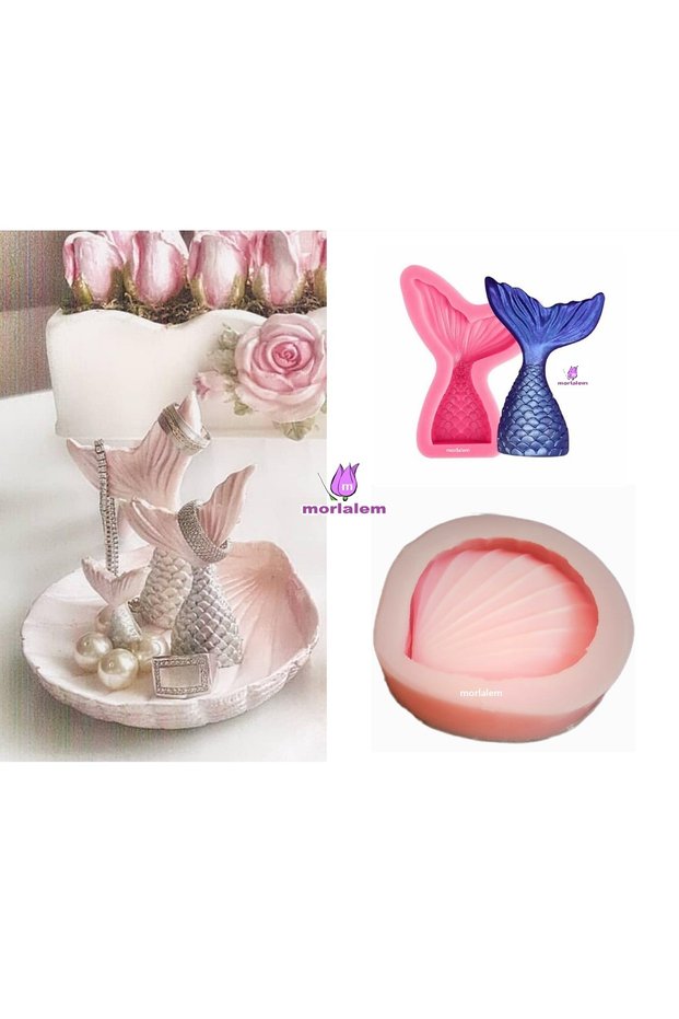 Sea Themed Silicone Mold Set of 2 - Daughter's Tail and Fishtail Mussel Plate - K-267 K-605