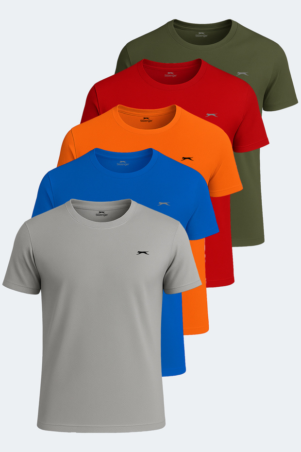Oswin Set of 5 Men's T-Shirts - Gray - Khaki - Red - Cobalt Blue - Orange