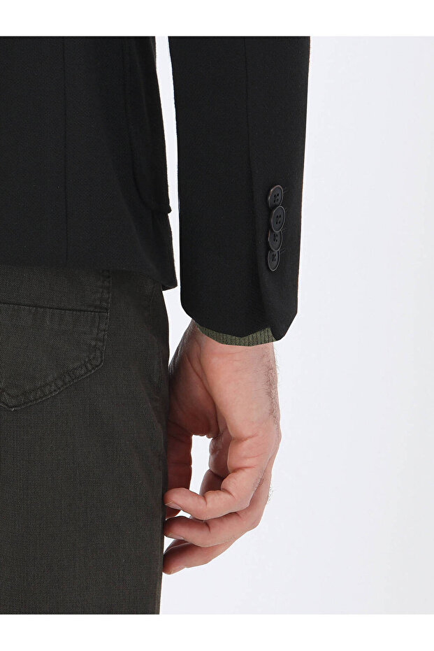Siyah Düz Slim Fit Örme Ceket - 4