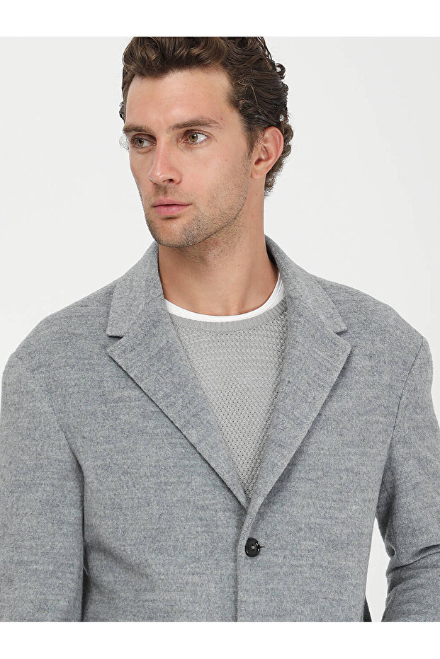 Gri Loose Fit Kelebek Yaka Klasik Örme Palto - 2