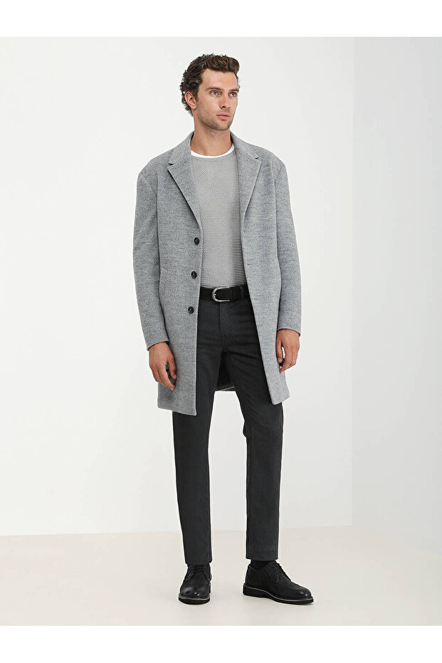Gri Loose Fit Kelebek Yaka Klasik Örme Palto - 3