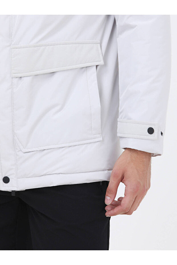 Taş Regular Fit Kapüşonlu Casual Dokuma Kaban - 6