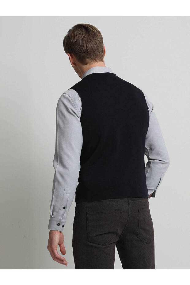 Lacivert Regular Fit Casual Örme Triko Yelek - 4
