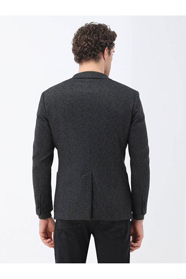 Siyah Desenli Modern Fit Örme Ceket - 6