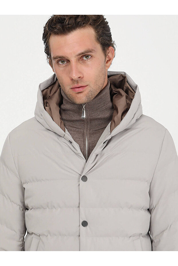 Taş Regular Fit Kapüşonlu Casual Dokuma Mont - 5