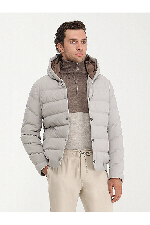 Taş Regular Fit Kapüşonlu Casual Dokuma Mont - 1