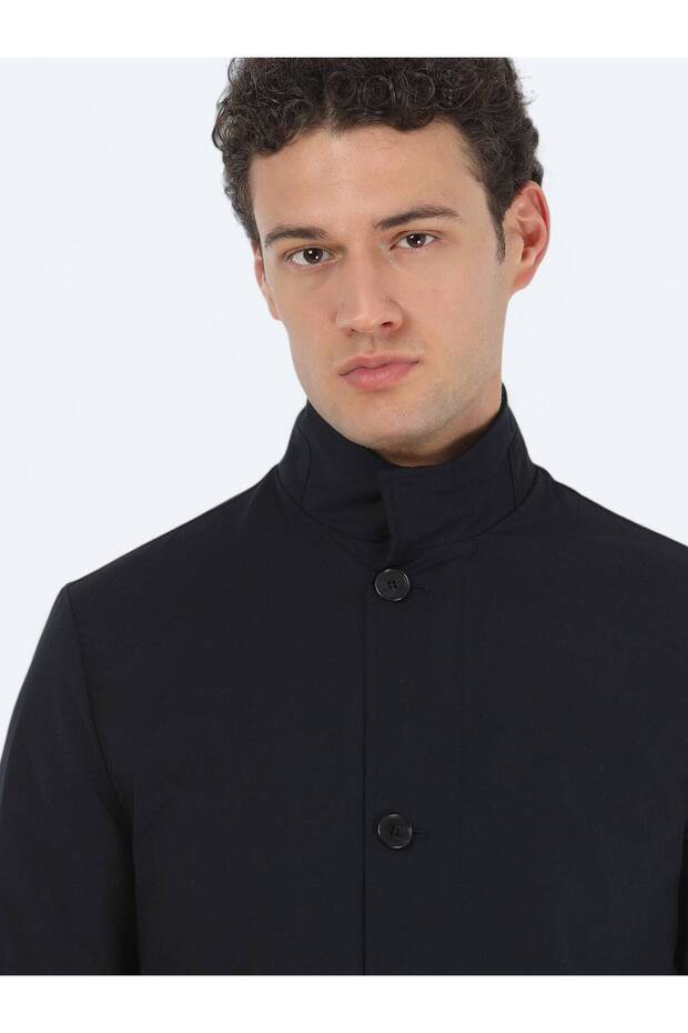 Lacivert Regular Fit Casual Dokuma Pardesü - 4