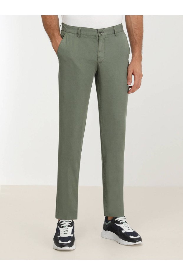 Khaki Woven Slim Fit Casual Trousers