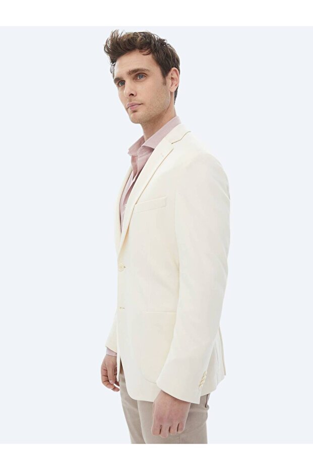 Ekru Düz Modern Fit Örme Ceket - 2