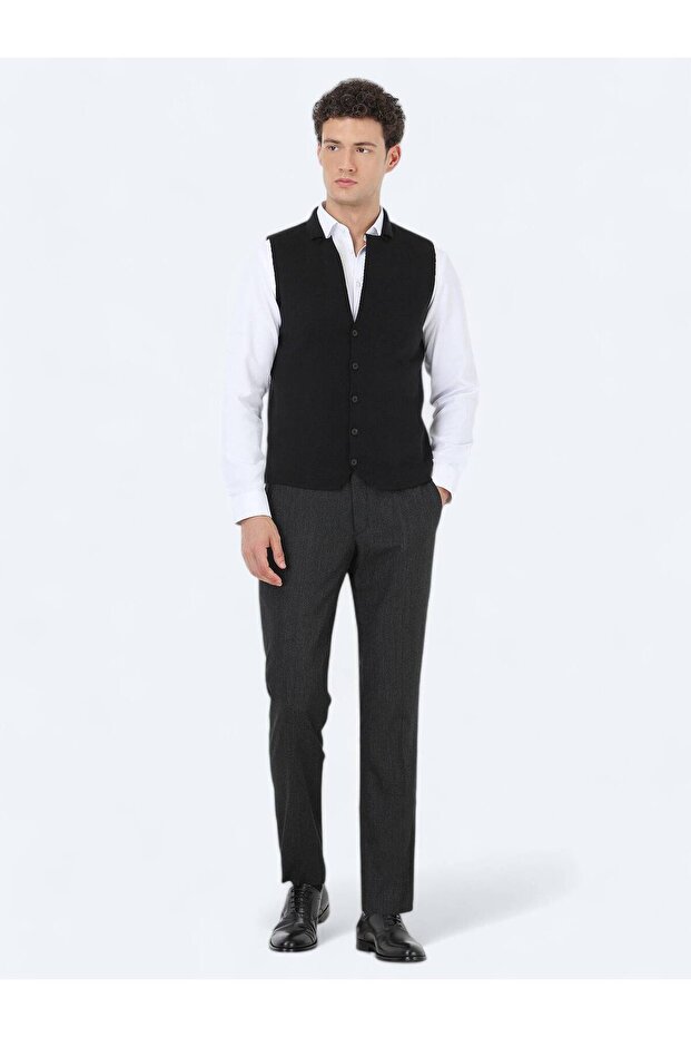 Siyah Regular Fit Casual Örme Triko Yelek - 2