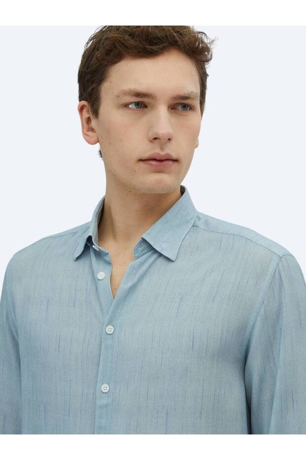 Mavi Baskılı Regular Fit Dokuma Casual Gömlek - 3