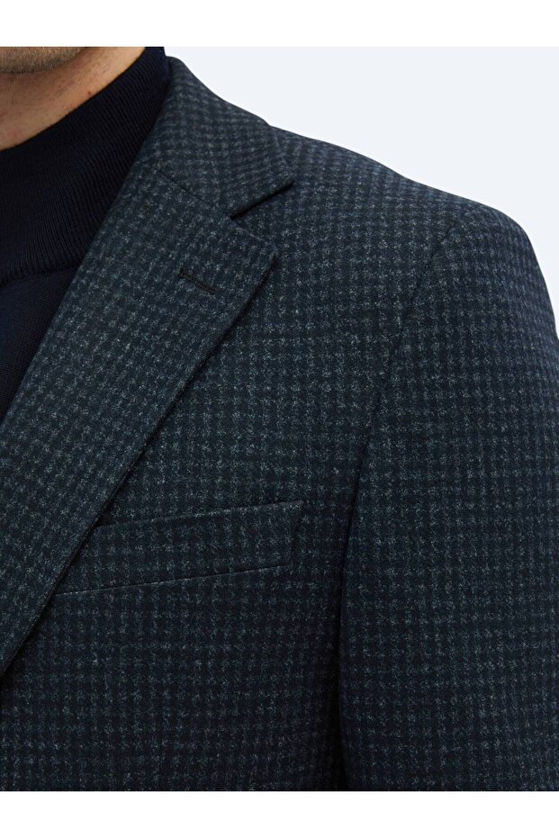 Lacivert Desenli Modern Fit Örme Ceket - 4