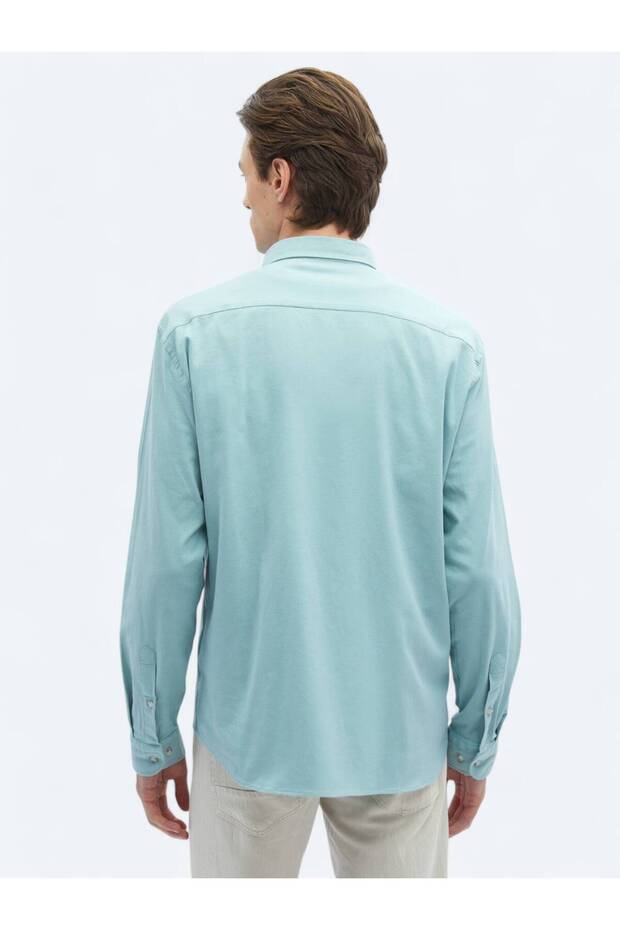 Mint Düz Regular Fit Dokuma Casual Pamuk Karışımlı Gömlek - 6