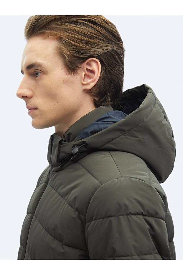 Haki Regular Fit Kapüşonlu Casual Dokuma Mont - 6