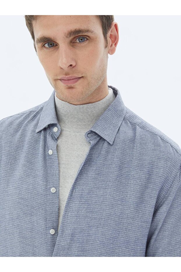 Mavi Desenli Regular Fit Dokuma Casual Gömlek - 5