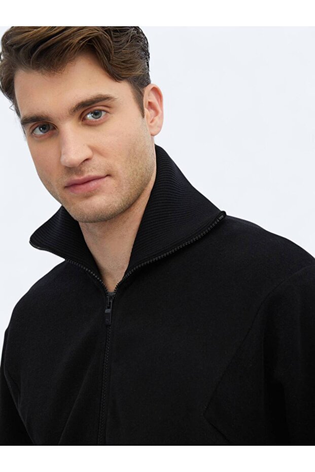 Siyah Dik Yaka Sweatshırt - 6