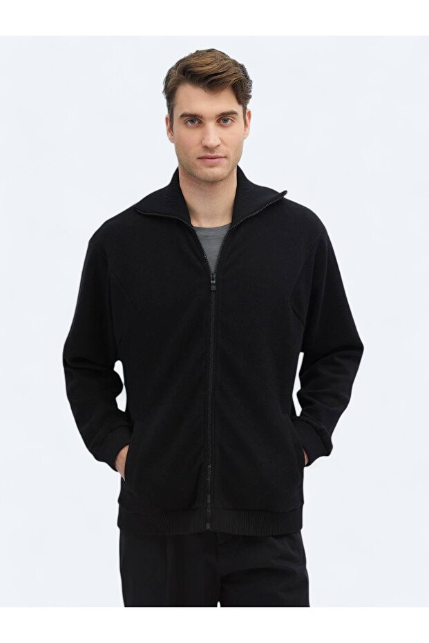 Siyah Dik Yaka Sweatshırt - 1