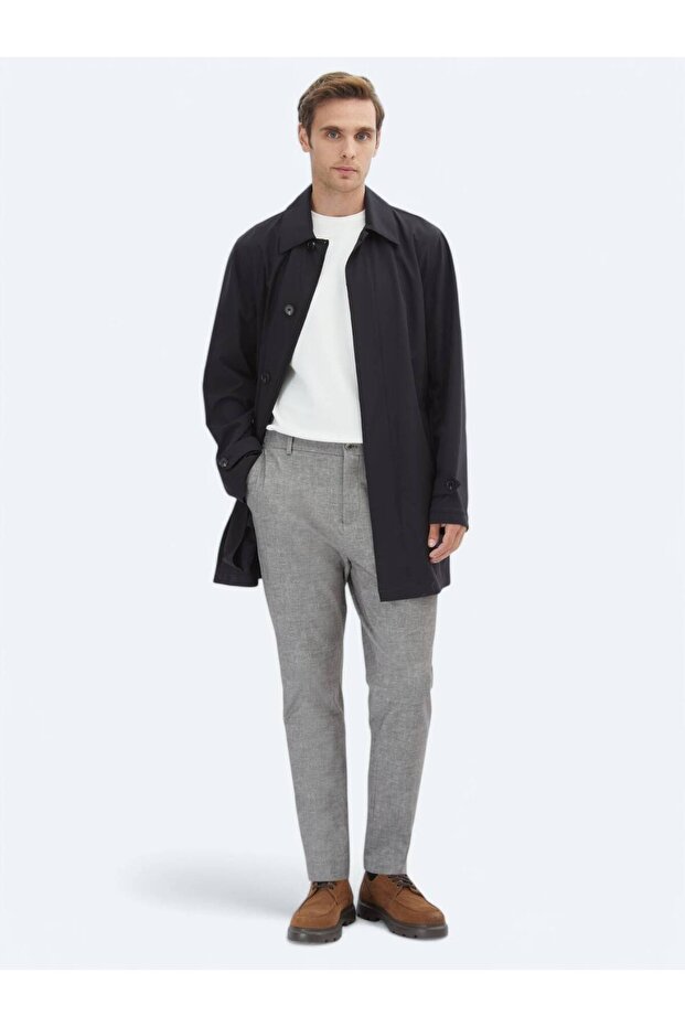 Siyah Regular Fit Bebe Yaka Casual Dokuma Pardesü - 2