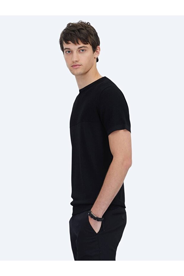 Black Crew Neck Patterned Knitwear - 3