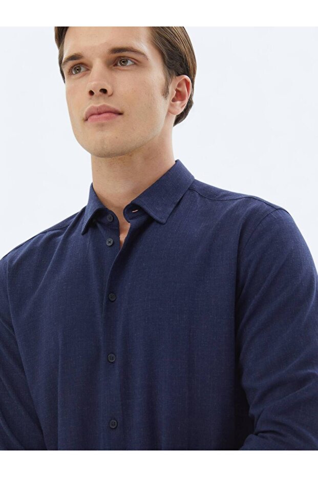 Lacivert Düz Regular Fit Dokuma Casual Gömlek - 3