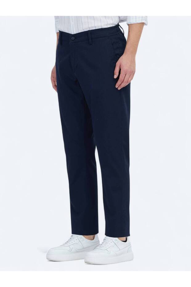 Lacivert Düz Dokuma Jogging Fit Casual Pamuk Karışımlı Pantolon - 3